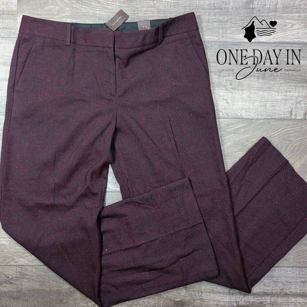 The Limited Modern Trouser Pants Burgundy Red Flecked Straight Leg NWT Size 14